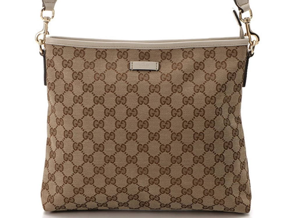 Gucci GG Shoulder Bag Beige Cream Ivory White Canvas Calfskin